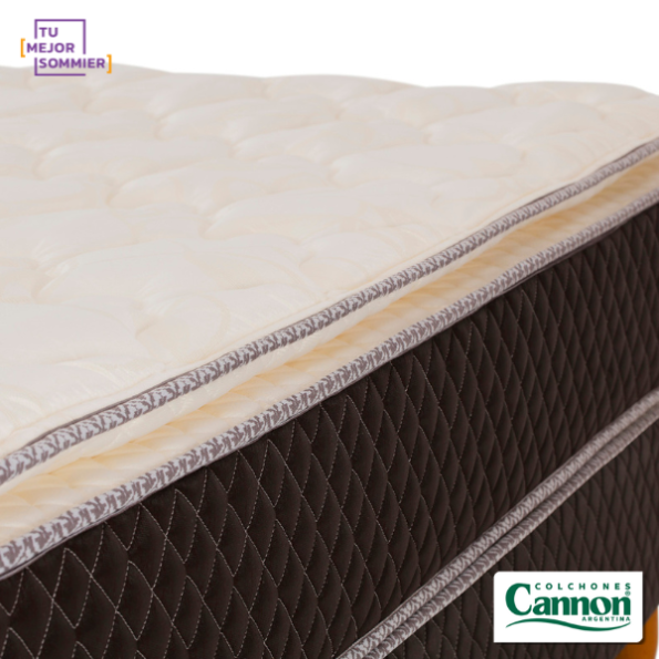 Conjunto Cannon espuma exclusive pillow + sommier marrón y beige 2 plazas 190cmx140cm